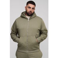 Plus Basic Hoodie mit Reißverschluss - Khaki - 2XL, Khaki Plus Basic Hoodie mit Reißverschluss - Khaki - 2XL, Khaki von boohooman