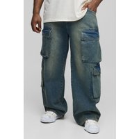 Plus lockere Jeans mit Cargo-Taschen - mid wash - 38, mid wash von boohooman