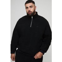 Plus Borg-Sweatshirt mit Bhm-Stickerei und Reißverschluss - Schwarz - 2XL, Schwarz von boohooman