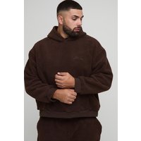 Plus kastiger Oversize Borg-Hoodie mit Lmtd Edtn Stickerei - Braun - 3XL, Braun von boohooman