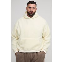 Plus kastiger Oversize Borg-Hoodie mit Lmtd Edtn Stickerei - Ecru - 3XL, Ecru von boohooman