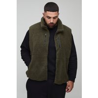 Plus Borg-Weste mit Reißverschluss - Khaki - 2XL, Khaki von boohooman