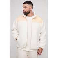 Plus Borg-Jacke mit Trichterkragen und Reißverschluss - Ecru - 4XL, Ecru von boohooman