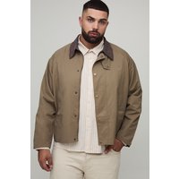 Plus bestickte Jacke mit Cord-Kragen - Grau - 2XL, Grau von boohooman