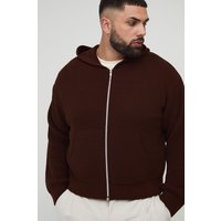 Plus kastiger gerippter Hoodie - Braun - 5XL, Braun von boohooman