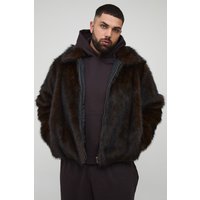 Plus kastige Oversize Jacke mit Kunstfell-Kragen - Braun - 4XL, Braun von boohooman