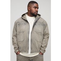 Plus Boxy Oversized Fit Overdyed Denim Hoodie - Grau - 3XL, Grau von boohooman