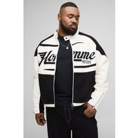 Plus kastige PU Kontrast-Bouclee Moto-Jacke - Schwarz - 3XL, Schwarz von boohooman