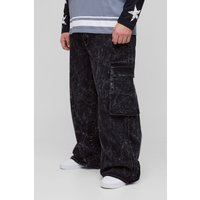 Plus Cargo-Jeans mit Acid-Waschung und Kontrast-Naht - Schwarz - 46, Schwarz von boohooman