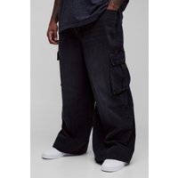 Plus Cargo-Jeans mit Bundfalte - Schwarz - 42, Schwarz von boohooman