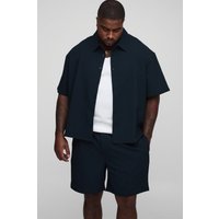 Plus Cheesecloth Oversized Boxy Shirt and Relaxed Short Set - Schwarz - 3XL, Schwarz von boohooman