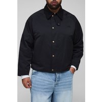Plus bestickte Jacke mit Cord-Kragen - Schwarz - 4XL, Schwarz von boohooman