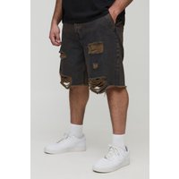 Plus lockere zerrissene Jeansshorts mit Kordelzug - Grau - 42, Grau von boohooman