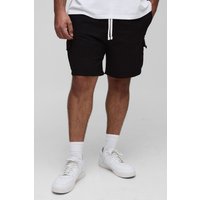 Plus lockere Cargo-Shorts mit elastischem Bund - Schwarz - 4XL, Schwarz von boohooman