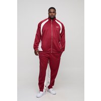 Plus Man Colorblock Trikot-Trainingsanzug mit Trichterkragen - Rot - 4XL, Rot von boohooman