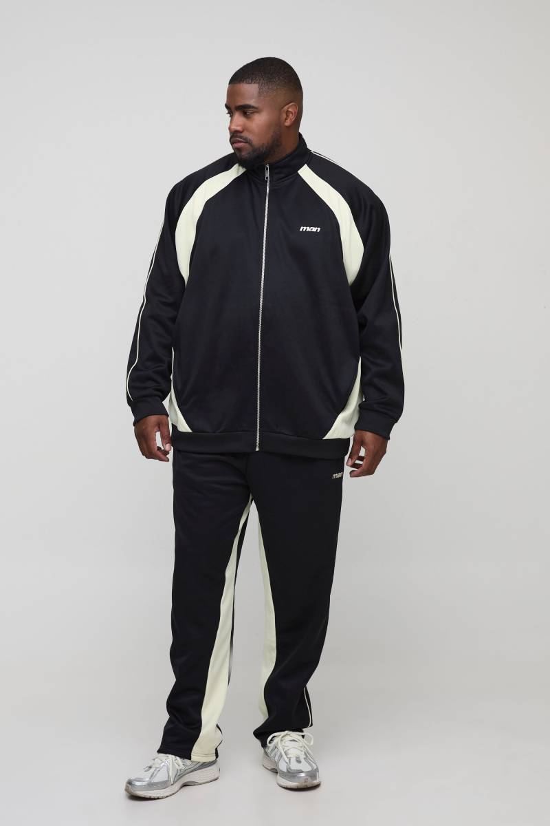 Plus Man Colorblock Trikot-Trainingsanzug mit Trichterkragen - Schwarz - 2XL, Schwarz von boohooman