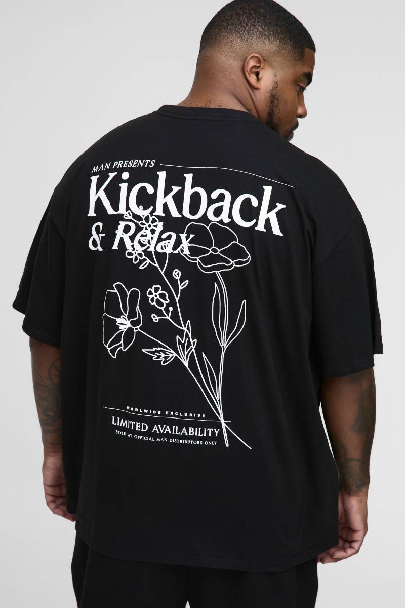 Plus T-Shirt mit floralem Man Print - Schwarz - 2XL, Schwarz von boohooman