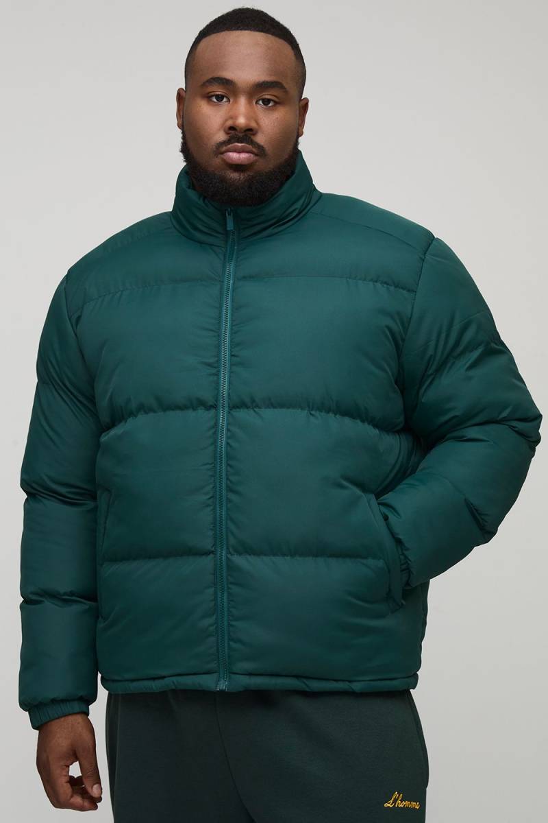 Plus Funnel Neck Regular Fit Puffer Jacket in Khaki - 4XL, Khaki von boohooman