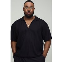 Plus Oversize Leinen-Hemd mit V-Ausschnitt - Schwarz - 4XL, Schwarz von boohooman