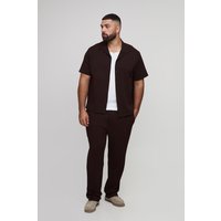 Plus Jersey-Hemd mit Fischgräten-Print & schmale Hose - Braun - 3XL, Braun Plus Jersey-Hemd mit Fischgräten-Print & schmale Hose - Braun - 3XL, Braun von boohooman
