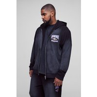 Plus Hoodie in Waffeloptik mit Acid-Waschung - Schwarz - XXXXL, Schwarz von boohooman