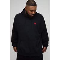 Plus Hoodie mit Herz-Stickerei - Schwarz - 3XL, Schwarz von boohooman