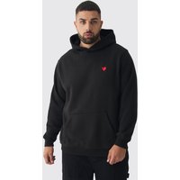 Plus Hoodie mit Herz-Stickerei - Schwarz - XXXXL, Schwarz von boohooman