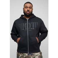 Plus Hoodie mit Homme Xxl Print und Reißverschluss - Schwarz - XXL, Schwarz von boohooman