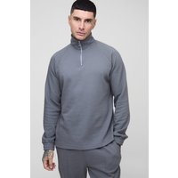Plus Jacquard Raglan Sweatshirt mit 1/4 Reißverschluss - Grau - XXXL, Grau von boohooman