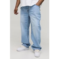 Plus Jeans mit geradem Bein und Kontrast-Naht - light wash - 44, light wash von boohooman
