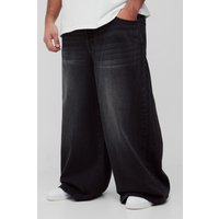 Plus Jeans mit weitem Bein - Schwarz - 46, Schwarz von boohooman