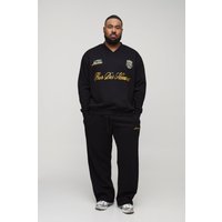 Plus Oversize Sweatshirt & Jogginghose mit L'Homme Stickerei - Schwarz - 4XL, Schwarz von boohooman
