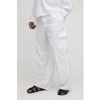 Plus lockere Hose in Leinenoptik mit elastischem Bund - Weiß - 4XL, Weiß von boohooman