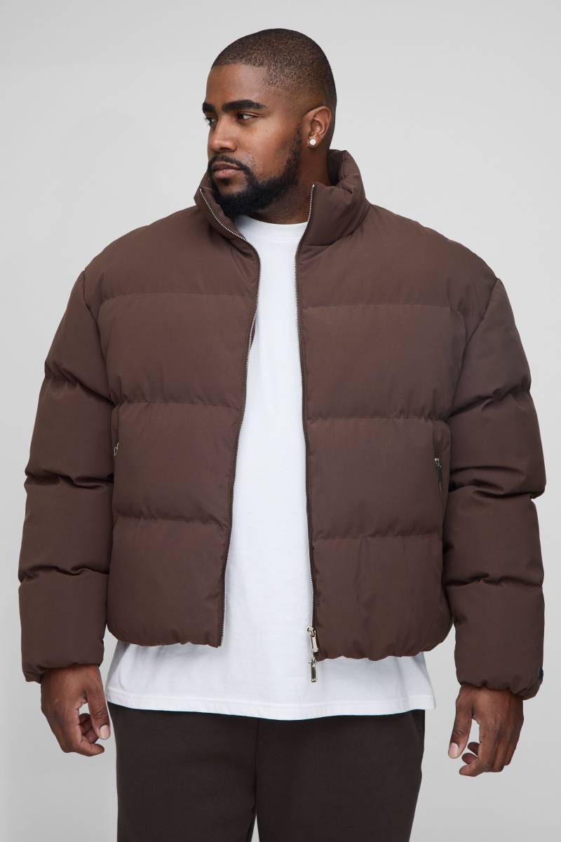 Plus kastige Man Steppjacke mit Trichterkragen - Braun - 5XL, Braun von boohooman
