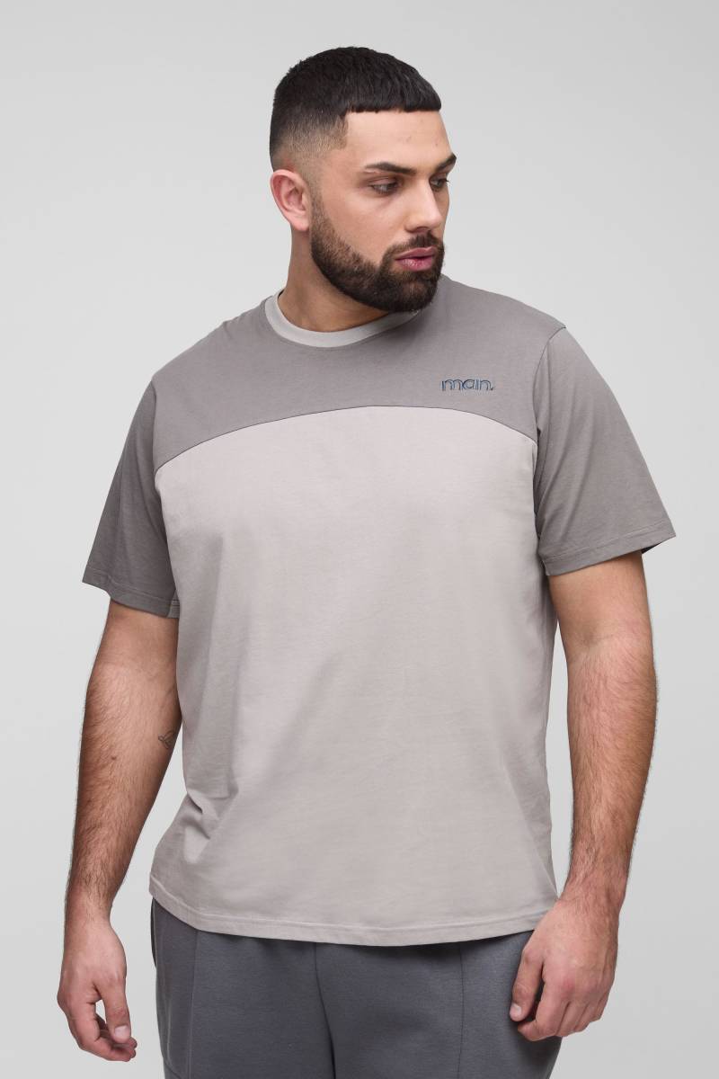 Plus Man Colorblock T-Shirt - Grau - 4XL, Grau von boohooman