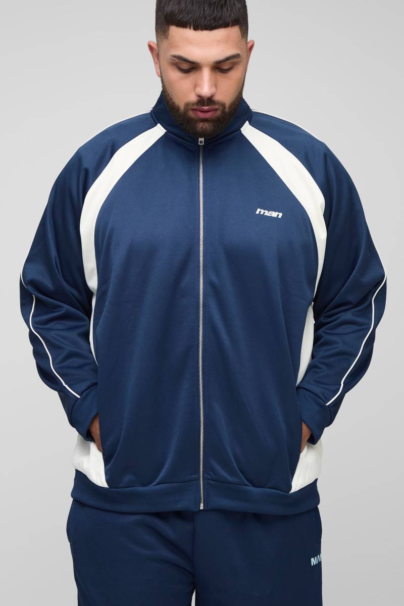 Plus Man Colorblock Trikot-Trainingsoberteil mit Trichterkragen - Blau - 4XL, Blau von boohooman