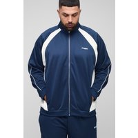 Plus Man Colorblock Trikot-Trainingsoberteil mit Trichterkragen - Blau - 5XL, Blau von boohooman