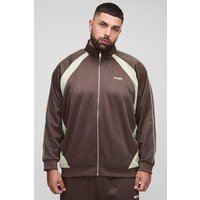 Plus Man Colorblock Trikot-Trainingsoberteil mit Trichterkragen - Braun - 2XL, Braun von boohooman