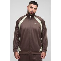 Plus Man Colorblock Trikot-Trainingsoberteil mit Trichterkragen - Braun - 5XL, Braun von boohooman