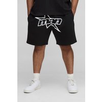 Plus lockere Jersey-Shorts mit Man Stern Print - Schwarz - 4XL, Schwarz von boohooman