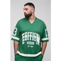 Plus Mesh T-Shirt mit V-Ausschnitt - Grün - 3XL, Grün von boohooman