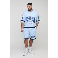 Plus Mesh T-Shirt mit V-Ausschnitt & Shorts von boohooman