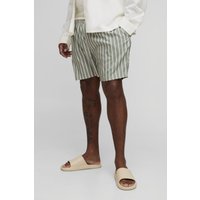 Plus mittellange gestreifte Badehose - Khaki - 4XL, Khaki von boohooman