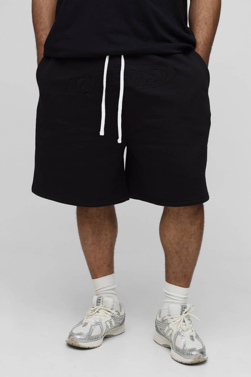 Plus Oversize Jersey-Shorts mit Official-Applikation - Schwarz - 4XL, Schwarz von boohooman