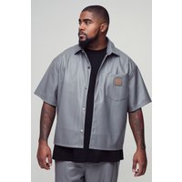 Plus Oversize Hemd mit PU Taschen-Detail - Grau - XXL, Grau von boohooman