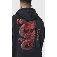 Plus Oversize Hoodie mit Drachen-Print - Schwarz - 4XL, Schwarz von boohooman