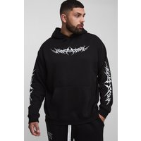 Plus Oversize Hoodie mit Gothic Print - Schwarz - 4XL, Schwarz von boohooman