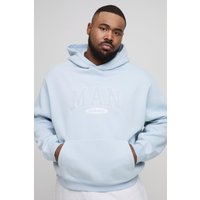 Plus Oversize Hoodie mit Man-Applikation - Blau - 5XL, Blau von boohooman