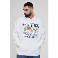 Plus Oversize Hoodie mit New York Print - Weiß - 3XL, Weiß von boohooman