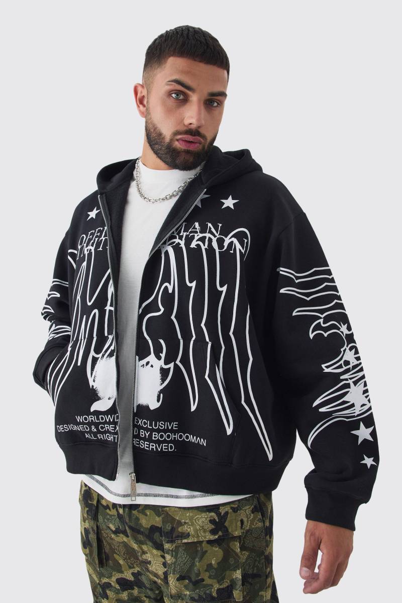Plus Oversize Hoodie mit Official Man Print - Schwarz - 2XL, Schwarz von boohooman
